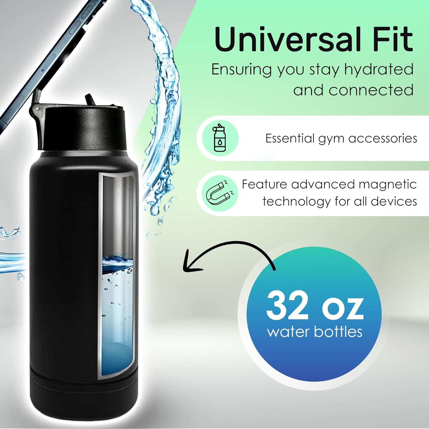 Insulated Water Bottle with Phone Stand & Snack Holder – Leakproof, 360° Kickstand, Great for Gym, Work, Travel, Sports – Fits Most Smartphones