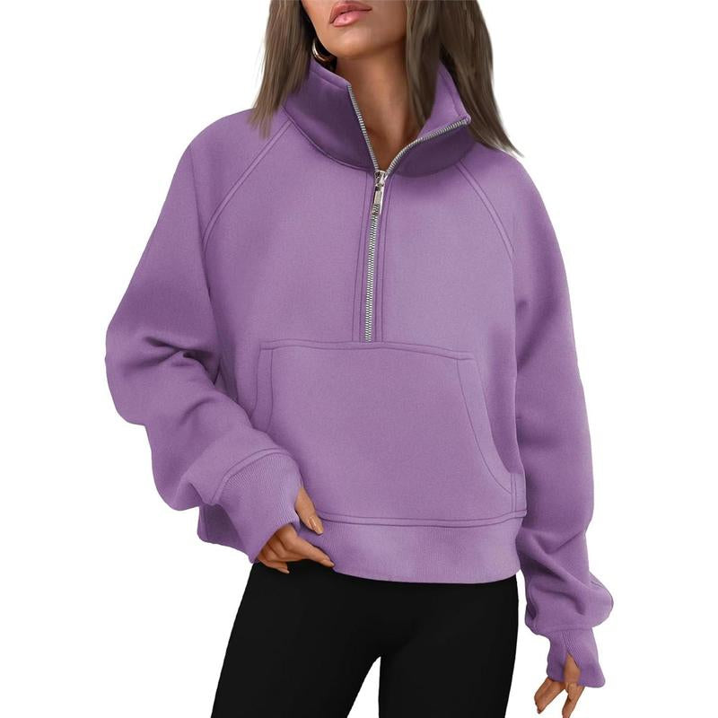 Cropped Half-Zip Fleece Hoodie – Fall Fashion Quarter-Zip Pullover