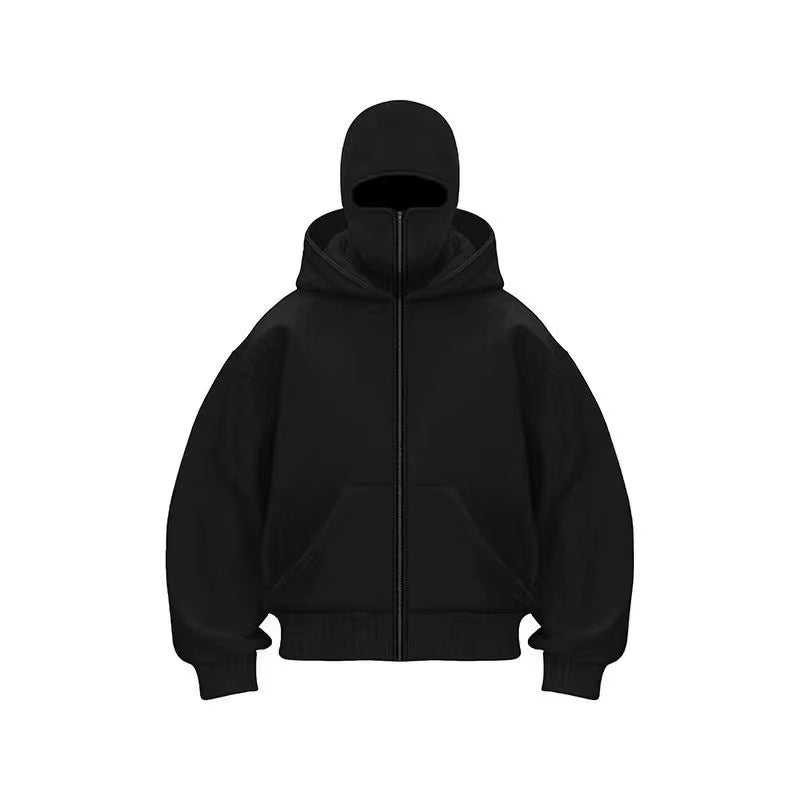 Y2K Gothic Balaclava Hoodie – Double-Hooded Cyber-Tech Mask Sweatshirt